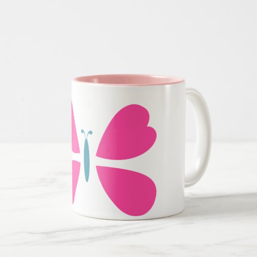 Schöne Rosa Schmetterling fliegt Zweifarbige Tasse (VorderseiteRechts)