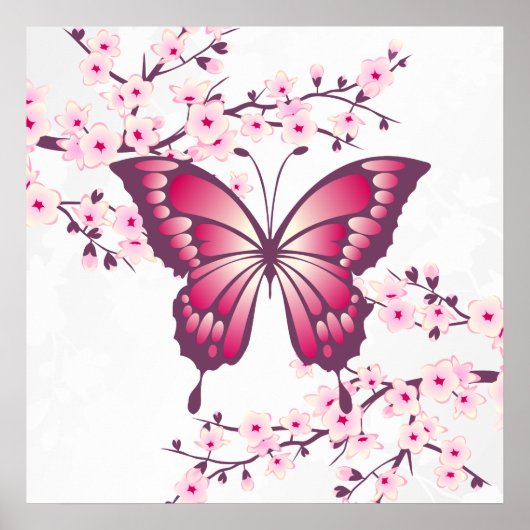 Schöne rosa Schmetterling- und Kirschblüten Poster (Vorne)