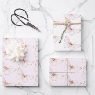 Schöne rosa Schmetterlinge Geburtstag Geschenkpapier Set