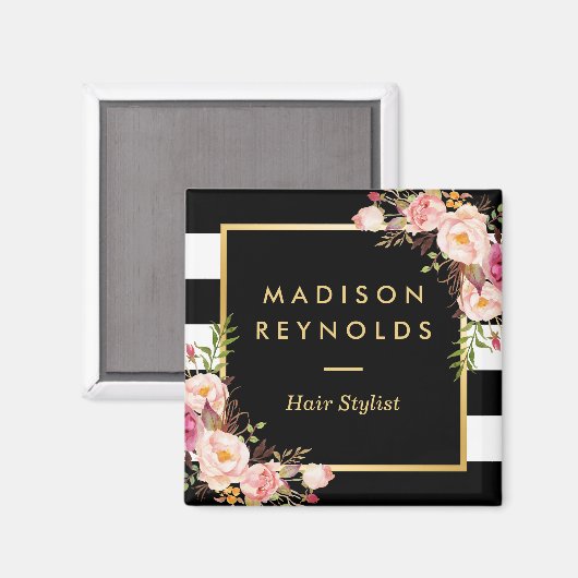 Schöne rosa, Schwarz-weiß gestrichen Magnet (Vorderseite/Rückseite)