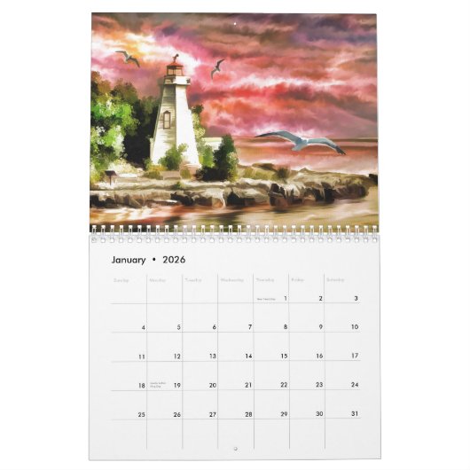 Schöne rosa Sonnenuntergang Nautical Lighthouse Kü Kalender (Jan 2026)