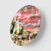 Schöne rosa Sonnenuntergang Nautical Lighthouse Kü Runde Wanduhr (Winkel)