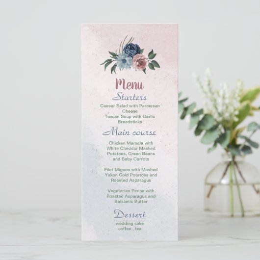 Schöne rosa staubblaue Blume Menükarte (Stehend Vorderseite)
