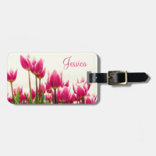 Schöne rosa Tulpe-Damen-personalisierter Koffer Gepäckanhänger