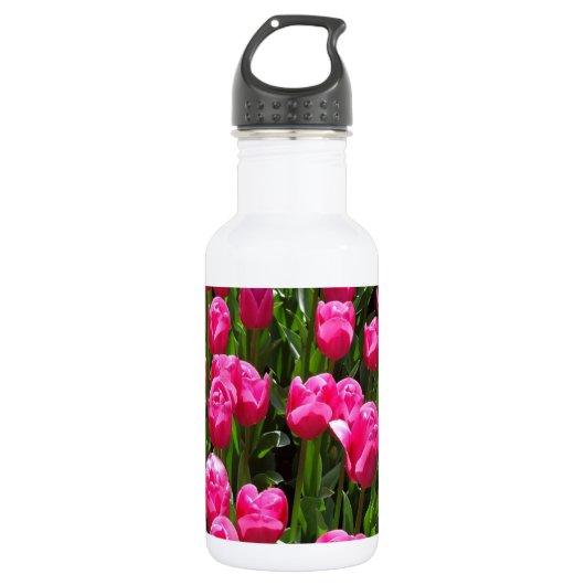 SCHÖNE ROSA TULPEN EDELSTAHLFLASCHE (Vorderseite)