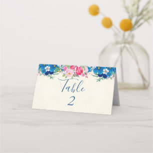 Schöne rosa und blaue Blumenrand-Hochzeit Platzkarte