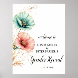 Schöne, rosa und blaue Blütendusche Begrüßung Poster