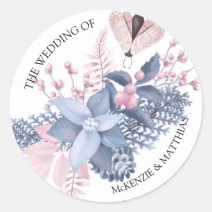 Schöne rosa und blaue Weihnachts-Blumenhochzeit Runder Aufkleber