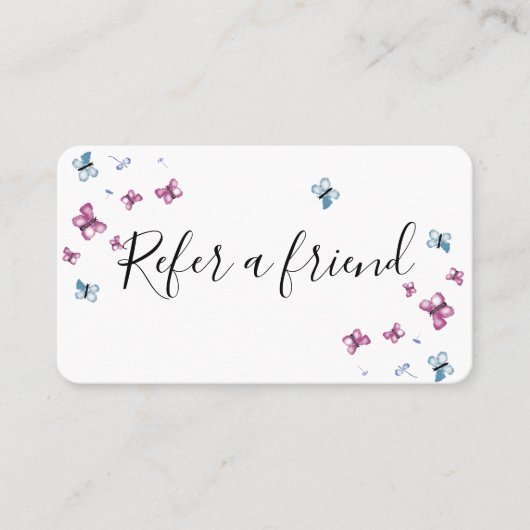 Schöne Rosa und Blauer Schmetterling-Karte Visitenkarte (Vorderseite)