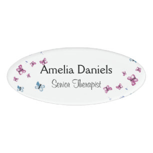 Schöne Rosa und Blauer Schmetterling Namenschild