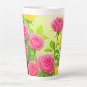 Schöne Rosa und Gelb Rosen Latte Tasse / Cup (Vorderseite)
