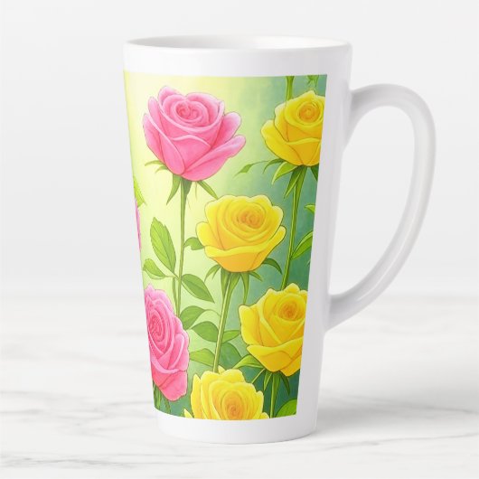 Schöne Rosa und Gelb Rosen Latte Tasse / Cup (Rechts)