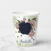schöne rosa und marineblaue Blumenbecher Pappbecher (Rückseite)