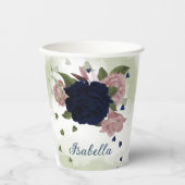 schöne rosa und marineblaue Blumenbecher Pappbecher (Vorderseite)