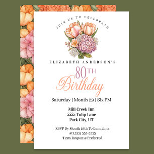 Schöne rosa und orange Tulpe 80. Geburtstag Einladung