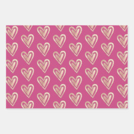 Schöne Rosa und Rose Goldene Herzen Geschenkpapier Set