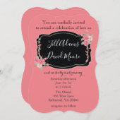 Schöne rosa und schwarze Hochzeit Einladung (Vorne/Hinten)