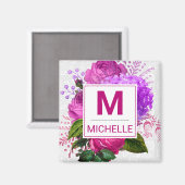 Schöne rosa und violette Blumenmonogramm Magnet (Vorderseite/Rückseite)