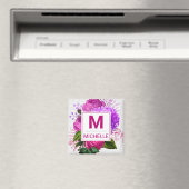 Schöne rosa und violette Blumenmonogramm Magnet (In Situ (Geschirrspüler))