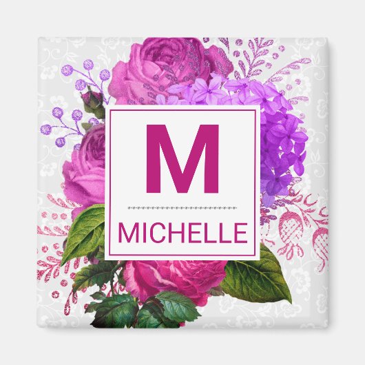 Schöne rosa und violette Blumenmonogramm Magnet (Vorne)