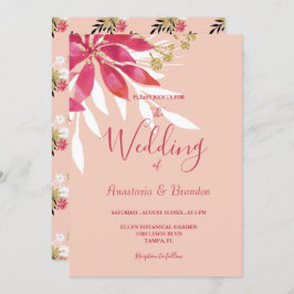 Schöne Rosa- und Weißblütenhochzeit Einladung