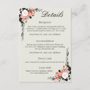 Schöne rosa und weiße Blush-Blumen-Beilage C Begleitkarte