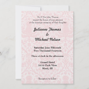 Schöne rosa und weiße Damast-Hochzeit Einladung