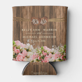 Schöne Rosa und Weiße Rosen auf Holz Dosenkühler