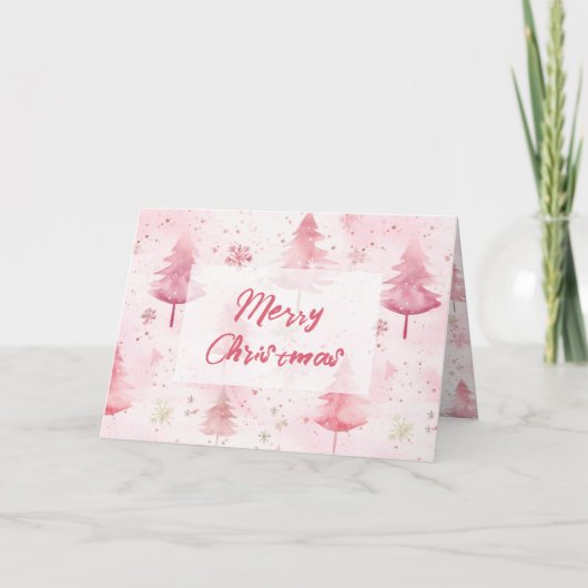 Schöne rosa Vintage Pine Trees Weihnachtskarte Karte (Vorderseite)