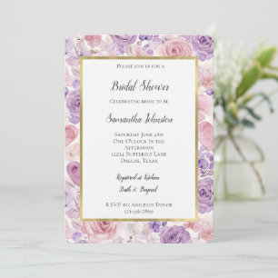 Schöne rosa violette Herzen Floral Brautparty Einladung