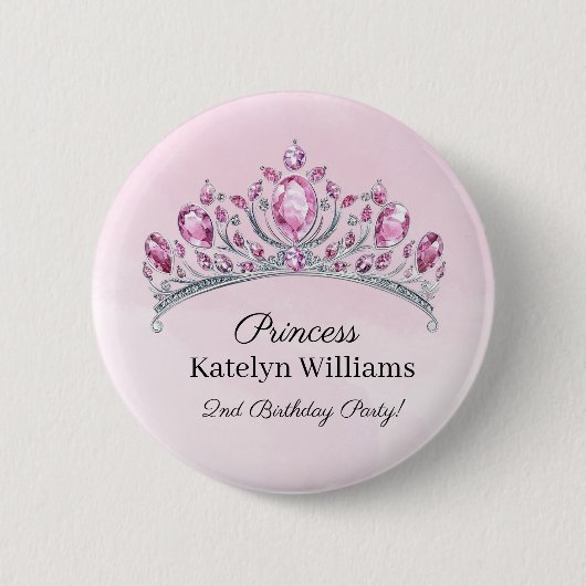 Schöne rosa Wasserfarbe Prinzessin Geburtstag Button (Vorderseite)