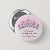 Schöne rosa Wasserfarbe Prinzessin Geburtstag Button (Vorne & Hinten)