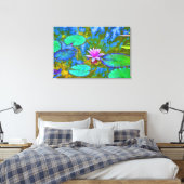 Schöne Rosa Wasserlilie Lotus im Teich Leinwanddruck (Insitu (Schlafzimmer))