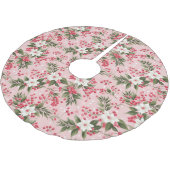 Schöne rosa Weihnachtsblüte und Berries Polyester Weihnachtsbaumdecke (Schrägansicht)