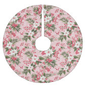 Schöne rosa Weihnachtsblüte und Berries Polyester Weihnachtsbaumdecke (Vorderseite)