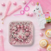 Schöne rosa Weihnachtskranz Blumenribons Pappteller (Party)