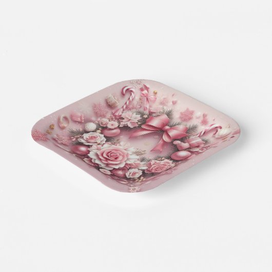 Schöne rosa Weihnachtskranz Blumenribons Pappteller (Gewinkelt)