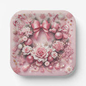 Schöne rosa Weihnachtskranz Blumenribons Pappteller (Vorderseite)