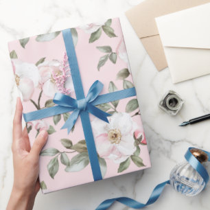 Schöne rosa weiße Blumen Brautdusche Geschenkpapier