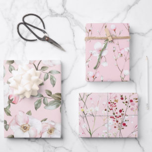 Schöne rosa weiße Blumen Brautdusche Geschenkpapier Set