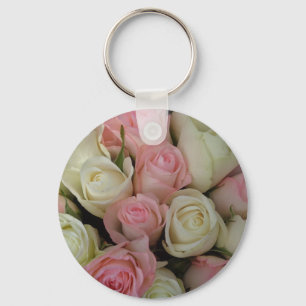 Schöne rosa weiße Rosen Blumenstrauß Schlüsselanhänger