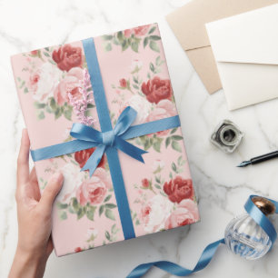 Schöne rosa weiße rote Rosen Blumen Brautdusche Geschenkpapier