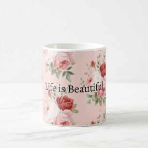 Schöne rosa weiße rote Rosen floral schön Kaffeetasse