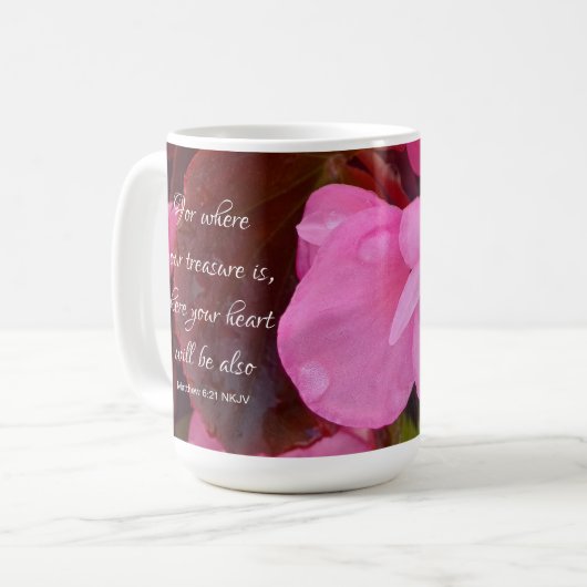 Schöne rosafarbene Blume Ihr Bibelverse Kaffeetasse (Vorderseite Links)