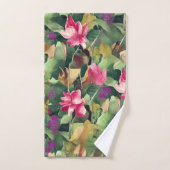 Schöne rosafarbene Blume und tropisches Leaf-Muste Badhandtuch Set (Handtuch)