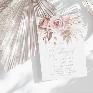 Schöne Rosafarbene Florale Hochzeit Silber Folieneinladung