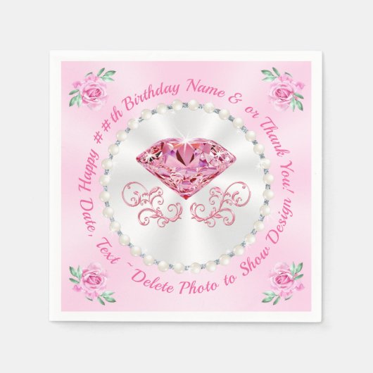 Schöne, rosafarbene Happy Birthday Napkins, 3 GRÖS Serviette (Vorderseite)