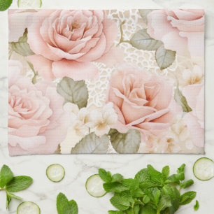 Schöne rosafarbene Rosen Florale Hochzeitsdusche Geschirrtuch