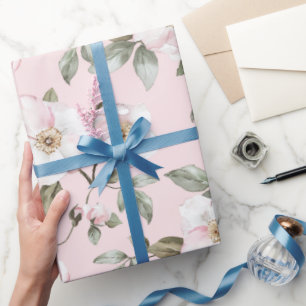Schöne rosafarbene weiße Blumen Brautparty Geschenkpapier