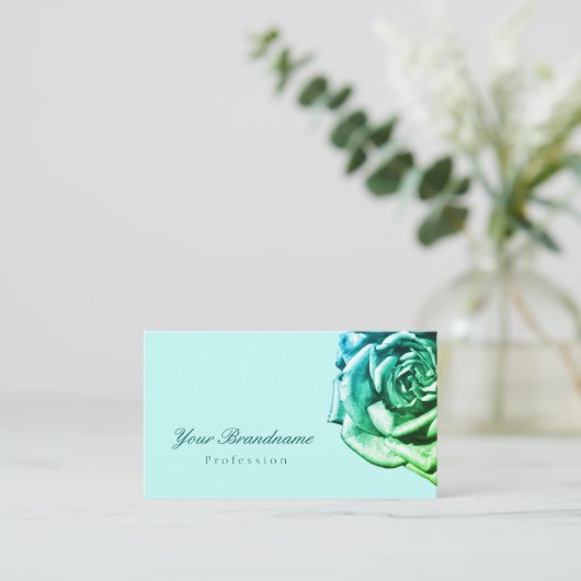 Schöne Rose auf Schlichtem Aquamarinem White Simpl Visitenkarte (Stehend Vorderseite)